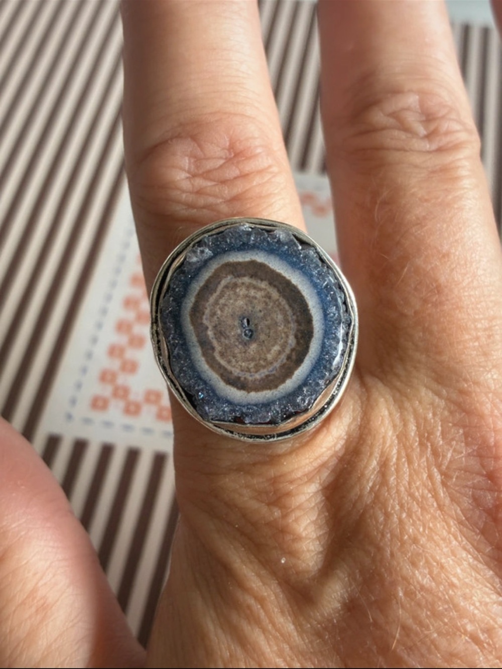 925 Silver Sliced Agate Gemstone Vintage STYLE Ring 11